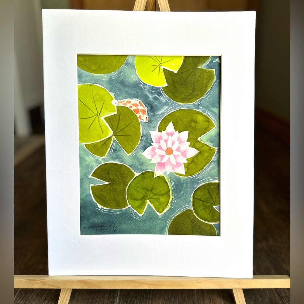 Hand-Made New Watercolor Art Water Lilly